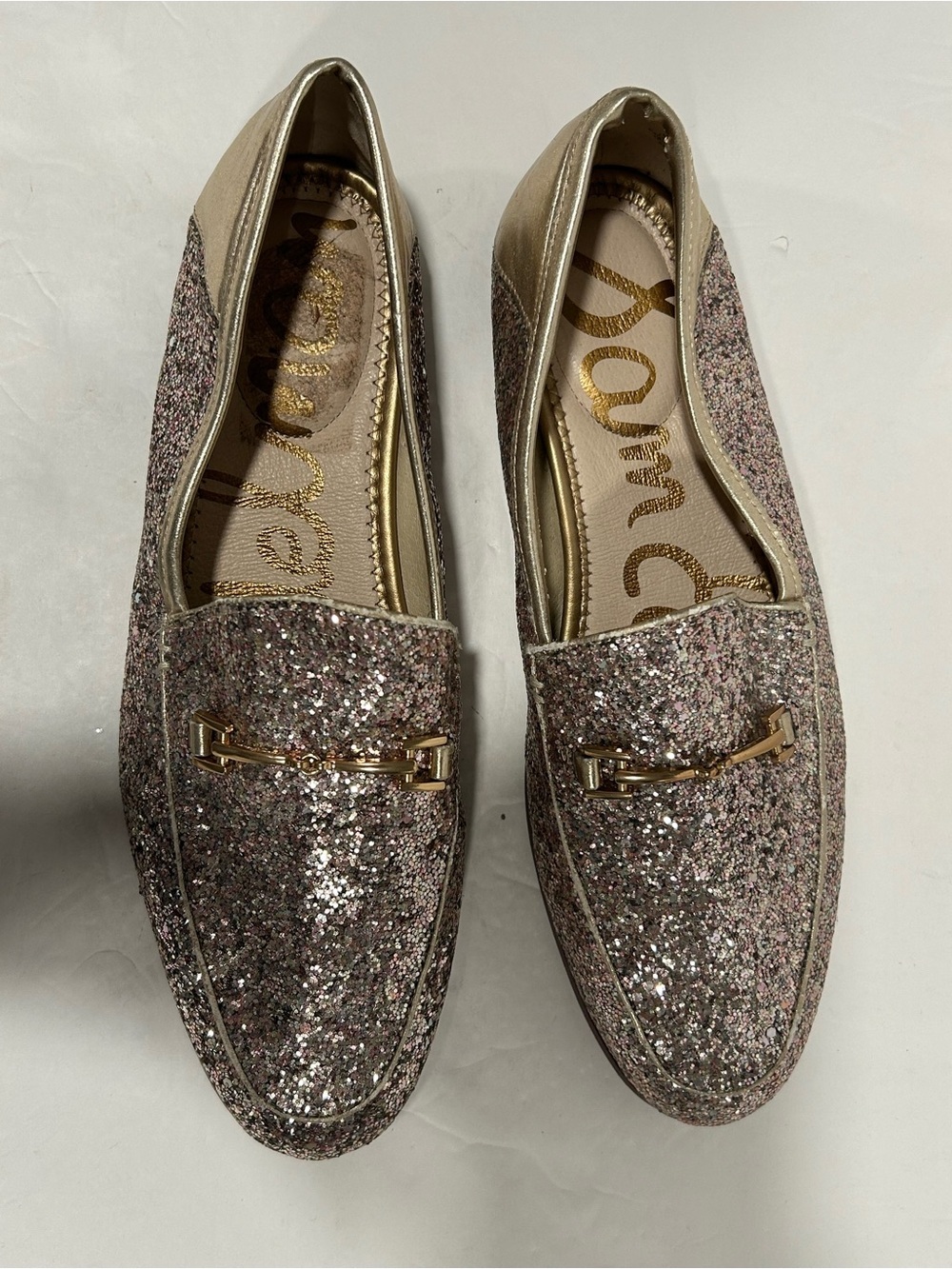 Sam Edelman Loraine Bit Loafer Molten Gold Chunky Glitter Flats Metallic 9.5W - Picture 7 of 10